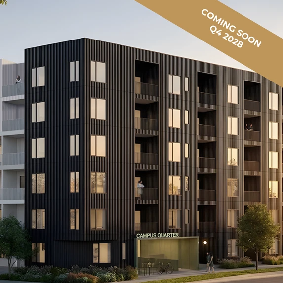 Campus Quarter apartment rendering, Banff Trail, Calgary, coming soon Q4 2028