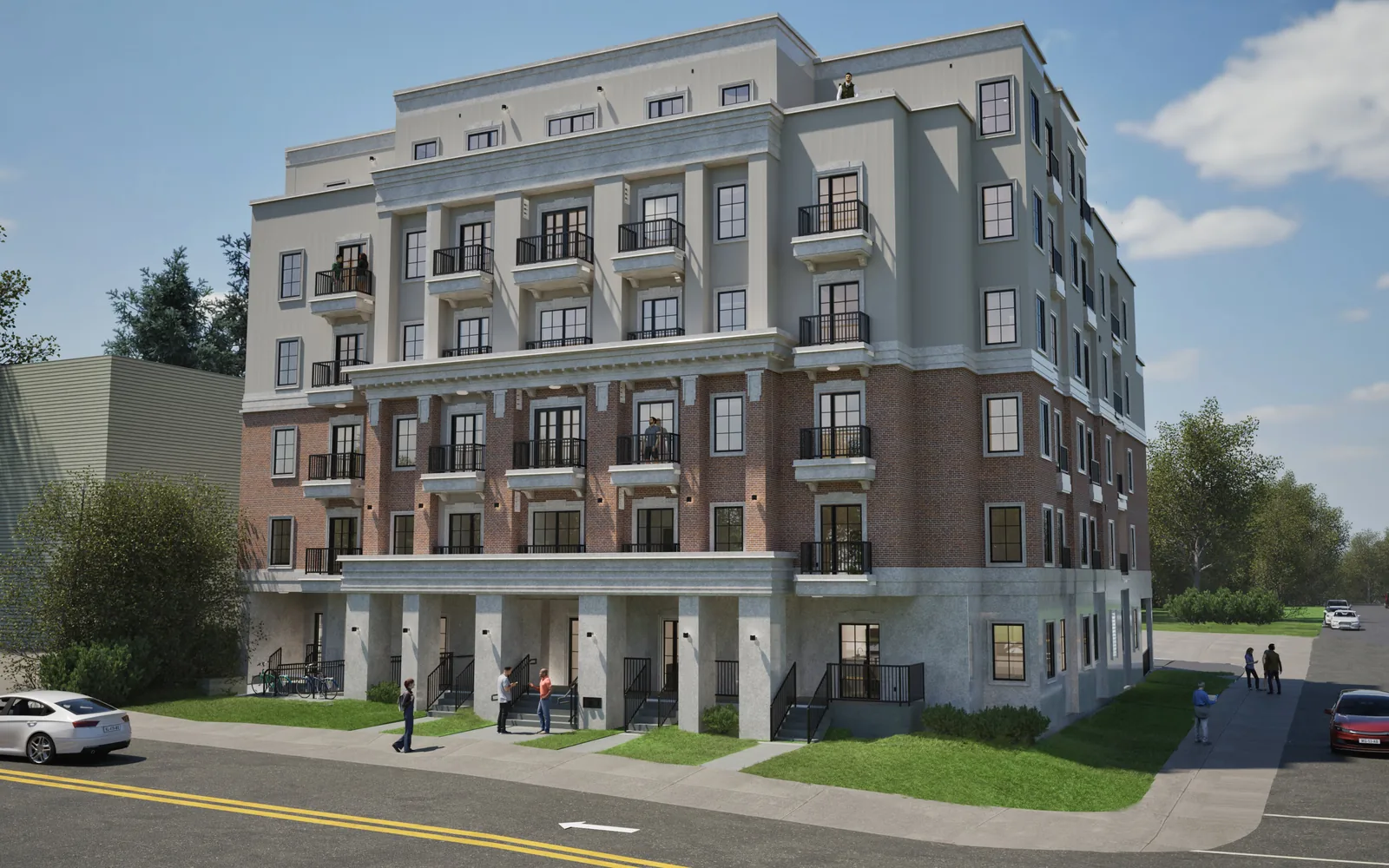 Sorella front elevation with brick and stone facade